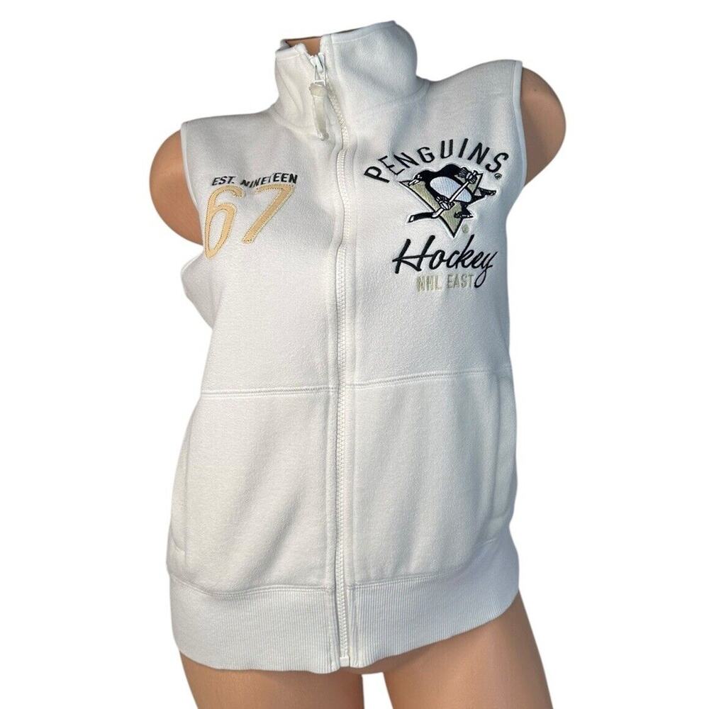 NEW ERA Pittsburgh Penguins NINETEEN 67 Womens White Zip Warm Fleece Vest Size M
